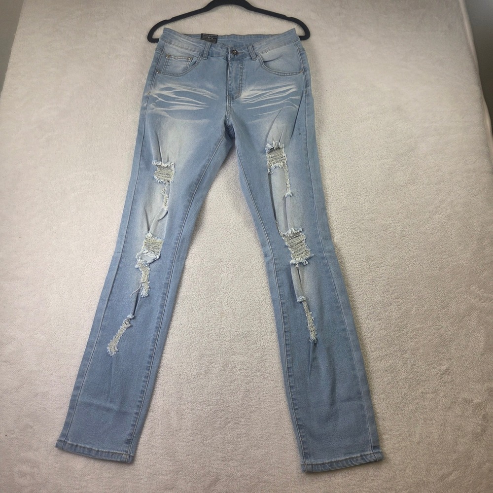 Quazel Vorrlon Jeans Mens Light Wash Distressed Ripped Slim Fit Blue Size 30x30